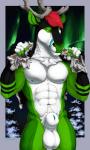 5_fingers abs animal_genitalia anthro antlers athletic aurora_(phenomenon) balls big_sheath biped black_body black_fur body_hair chest_hair closed_sheath_slit detached_sheath detailed_background fingers flaccid fully_sheathed fur genitals gloves_(marking) green_body green_fur hair horn looking_aside male markings multicolored_body multicolored_fur muscular muscular_anthro muscular_male night nipples nude orange_eyes outside penis pose pubes red_hair sheath sheath_slit sky snout snow solo standing two_tone_body two_tone_fur v-cut white_body white_fur winter truegrave9 deer mammal moose new_world_deer reindeer 2018