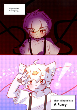 anthro humor joke male pun red_eyes solo text white_body young roralon_(artist) sysor_(character) canid canine canis domestic_dog human mammal absurd_res comic english_text hi_res meme