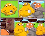 adventure_time anthro bear black_speech_bubble canid canine canis cartoon_network clothing coffee_mug color_coded_text comic dialogue domestic_dog english_text father_(lore) fur hi_res hybrid jake_the_dog jermaine_the_dog kim_kil_whan ladder male mammal moobs nipples orange_body orange_fur orange_text outside overweight parent_(lore) pink_nipples rainicorn son_(lore) text trashtoonz trashtoonz_(character) underwear yellow_body yellow_fur yellow_text