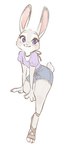 3_toes anthro breasts cleavage clothed clothing feet female footwear neck_ribbon sandals shoes solo toes memegmu disney zootopia judy_hopps lagomorph leporid mammal rabbit