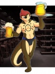 alcohol anthro beer beverage clothed clothing food hair male one_eye_closed red_hair solo tail tattoo topless wink rabidraccoon mammal mustelid otter