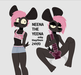 anthro big_eyes black_clothing black_panties black_underwear bong bottomwear bra brown_body brown_fur clothed clothing collar collarbone colored_edge_bra colored_edge_panties colored_edge_underwear denim denim_bottomwear denim_clothing denim_shorts drugs fangs female flat_chested fur hair half-closed_eyes heart_symbol hotpants looking_aside looking_at_viewer looking_away narrowed_eyes navel no_irises panties panties_only panty_peek pink_bra pink_clothing pink_hair pink_panties pink_underwear pronouns shorts simple_background sitting skimpy slim_anthro slim_female solo spread_legs spreading standing stated_age stated_gender stated_pronouns teeth text topless training_bra underwear underwear_only dog_brained neena_(dogbrained) humanoid hyena mammal 2023 aliasing character_name digital_media_(artwork) english_text full-length_portrait hi_res multiple_images portrait three-quarter_portrait nonbinary_(lore)