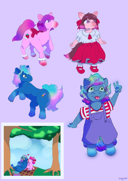 ambiguous_gender anthro bedding blanket blush bottomwear bow_ribbon clothed clothing cutie_mark duo female food footwear fruit hair heart_symbol kissing lace looking_at_viewer mary_janes overalls plant shoes simple_background skirt smile strawberry tail tongue young young_anthro teddy3000 hasbro my_little_pony mythology fan_character equid equine horse mammal mythological_creature mythological_equine pony absurd_res colored digital_drawing_(artwork) digital_media_(artwork) hi_res