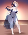 anthro anthrofied beach bikini breasts cleavage clothed clothing female pokemorph seaside solo swimwear two-piece_swimsuit wide_hips bunnywhiskerz nintendo pokemon absol canid generation_3_pokemon mammal pokemon_(species) digital_media_(artwork) hi_res shaded