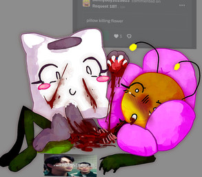 blood blood_in_mouth blood_on_face blush blush_lines blush_stickers bodily_fluids claws comment deep_web_debauchery deviantart_username duo female female/female flower gore grotesque heart_(organ) organs pain paws pillow plant snuff tears tears_of_pain text torture why zyxxenise battle_for_dream_island deviantart object_shows squid_game flower_(bfdi) pillow_(bfdi) animate_inanimate elemental_creature flora_fauna flower_creature english_text