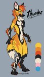 anthro concept electricity fluffy fur lightning male mane multicolored_body orange_body orange_fur solo thunder tuft yellow_body skylardoodles canid canine fox hybrid mammal maned_wolf hi_res model_sheet