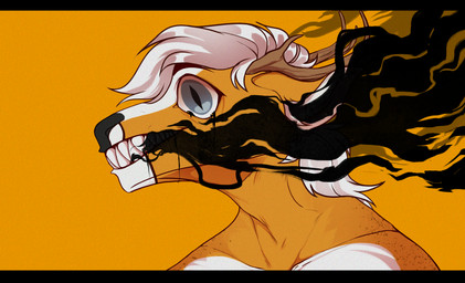 anthro antlers black_smoke blue_eyes clenched_teeth fur hair horn male noise_filter orange_body orange_fur pupils sharp_teeth simple_background slit_pupils smoke solo teeth white_hair tsubakihasimoto breezy_(breezydiz) cervine deer fallow_deer mammal monster absurd_res digital_drawing_(artwork) digital_media_(artwork) hi_res