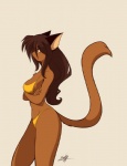 anthro bikini biped breasts brown_body brown_fur brown_hair bust_chart chart clothed clothing female fur hair side_view skimpy solo standing swimwear tail two-piece_swimsuit yellow_eyes chalo las_lindas tiare_mehran felid feline mammal digital_media_(artwork) portrait three-quarter_portrait