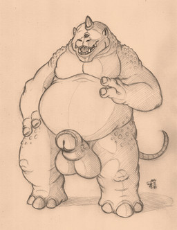 3_fingers anthro balls belly big_belly erection fingers foreskin genitals humanoid_genitalia humanoid_penis male moobs open_mouth overweight overweight_anthro overweight_male penis sharp_teeth solo standing teeth sillywerwolf dark_souls fromsoftware cyclops humanoid ogre ogre_(dark_souls) hi_res