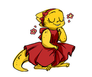 3_toes anthro barefoot biped clothed clothing dress eyes_closed feet female flower plant scales simple_background solo teeth toes white_background yellow_body yellow_scales appulsprite undertale undertale_(series) alphys lizard reptile scalie 2016 6:5 source_request