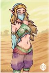 bedroom_eyes blonde_hair desert erect_nipples female gerudo_outfit hair hands_behind_back jewelry long_hair midriff narrowed_eyes navel navel_piercing necklace nipple_outline nipples not_furry piercing seductive skinny solo standing veil tomthefool breath_of_the_wild nintendo the_legend_of_zelda princess_zelda humanoid hylian hi_res