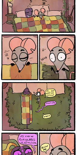 awkward bed bedding blanket cold dialogue duo eyes_closed fangs female female/female feral fur furniture inside open_mouth predator/prey profanity pupils purple_body purple_eyes purple_scales scales sharp_teeth size_difference sleeping slit_pupils sound_effects speech_bubble tan_body tan_fur teeth text torn_ear vowelless vowelless_sound_effect whiskers zzz pine_petrichor mammal mouse murid murine reptile rodent scalie snake absurd_res comic english_text hi_res