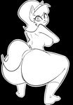 2023 anthro big_butt black_and_white black_background breasts butt clothed clothing crouching domestic_cat felid feline felis female footwear gold-white-kott hair hi_res huge_butt kitty_katswell looking_back mammal monochrome nickelodeon nipples panties simple_background socks solo t.u.f.f._puppy tail topless underwear