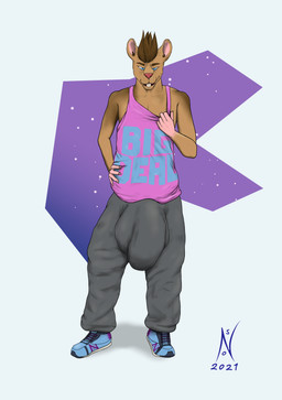 anthro balls_outline big_bulge big_penis blue_clothing blue_eyes bottomwear brown_hair bulge clothing detailed_bulge footwear fur genital_outline genitals geometric_background grey_clothing hair huge_bulge huge_penis hyper hyper_bulge hyper_genitalia hyper_penis male pants pattern_background penis penis_outline pink_clothing pink_hands shirt shoes simple_background sneakers solo sweatpants tan_body tan_fur tank_top text text_on_clothing text_on_shirt text_on_topwear topwear nostracon xander_(nostracon) mammal mouse murid murine rodent absurd_res hi_res shaded signature