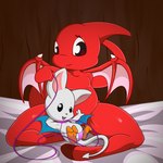 ambiguous_gender bed_sheet bedding collar duo feral leash lying on_back tail wings adeviantcritter neopets korbat neopet_(species) shoyru 1:1