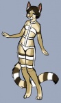 anthro barefoot biped blue_eyes brown_hair clothed clothing cosplay feet female fur hair skimpy solo standing tail tan_body tan_fur whiskers ajna the_fifth_element leeloo tee_(ajna) bassariscus cacomistle mammal procyonid