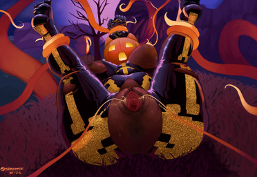 anus areola bodily_fluids breasts brown_body brown_skin butt cervix clitoral_hood clitoris clothing detailed_pussy feet female food for_a_head fruit genitals humanoid_genitalia humanoid_vulva latex latex_clothing latex_skinsuit nipples open_mouth outside plant pumpkin pumpkin_head restrained restrained_by_tentacles skinsuit soles solo spread_legs spread_vulva spreading sweat tentacles text tight_clothing torn_clothing torn_skinsuit urethra vulva stonyonee epic_games fortnite spice_(fortnite) animal_humanoid cat_humanoid elemental_creature elemental_humanoid felid felid_humanoid feline feline_humanoid flora_fauna humanoid mammal mammal_humanoid object_head plant_humanoid 2025 absurd_res english_text hi_res