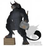 abs animal_genitalia anthro athletic balls biceps biped black_body black_fur black_pawpads claws dark_body dark_fur dewclaw fangs fully_sheathed fur genitals grey_body grey_eyes grey_fur hammer horn looking_at_viewer male maul multi_ear muscular muscular_anthro nude pawpads paws pecs pose pupils raised_leg scar sheath simple_background sledgehammer slit_pupils smile solo standing step_pose stripes teeth toe_claws tools weapon white_background blackchaos666 guild_wars charr felid mammal hi_res watermark