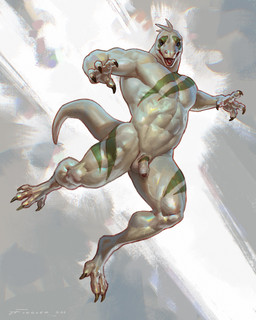abs anthro biceps big_muscles claws flaccid genitals huge_muscles humanoid_genitalia humanoid_penis looking_at_viewer male muscular muscular_anthro muscular_male nude open_mouth pecs penis scales snoh solo tail teeth tongue vein taran_fiddler lizard reptile scalie 4:5 hi_res