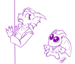beret big_eyes clothing female hat headgear headwear male medical mythology space_station_14 dragon lizard mythological_creature mythological_scalie reptile scalie hi_res monochrome purple_and_white sketch