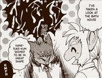 annoyed anthro clothing comic_panel comical dialogue duo expressions eyes_closed fangs hair male motion_lines necktie open_mouth pointy_ears school_uniform simple_background speech_bubble teeth tied_hair uniform young young_male dark_ishihara aoniya_yuudai kaen_nakayoshi domestic_cat felid feline felis haplorhine mammal monkey primate comic cross-hatching hatching_(art) hi_res shaded