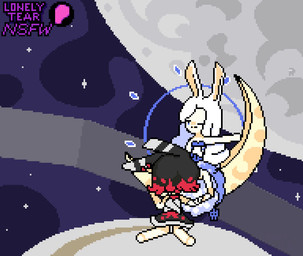 black_hair blue_eyes crescent_moon cunnilingus duo female female/female hair highlights_(coloring) long_ears moon night oral orgasm red_hair sex star vaginal white_hair lonelytear rabbit_and_steel yaranaika animal_humanoid humanoid lagomorph leporid mammal rabbit animated digital_media_(artwork) meme no_sound pixel_(artwork) pixel_animation short_playtime webm
