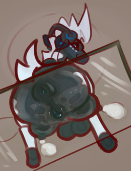 animal_genitalia animal_vulva anus blue_vulva bodily_fluids clitoris crotch_breasts electronics equine_genitalia equine_vulva female feral genital_fluids genitals headphones hooves lactating looking_at_viewer looking_down milk perspective puffy_anus sitting sitting_on_glass smile smiling_at_viewer solo squish teats vaginal_fluids vulva xurora nintendo pokemon pip_(flowerbud) blitzle equid equine generation_5_pokemon horse mammal pokemon_(species) hi_res