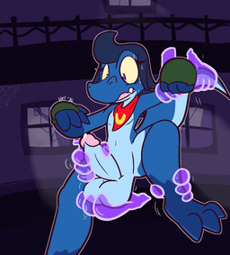 3_toes 4_fingers ankle_grab anthro anthro_focus arms_bent ball_fondling ball_grab balls bent_leg big_balls big_penis blue_balls blue_hair blue_penis bodily_fluids clothing detailed_background disembodied_hand erection fangs feet fingers floating fondling genital_fluids genitals ghost_hand glans gloves green_clothing green_gloves green_handwear group hair hand_on_ankle hand_on_balls hand_on_leg hand_on_penis hand_on_tail hand_on_wrist handjob handwear holding_penis humanoid_genitalia humanoid_penis inside kerchief leg_grab looking_down male male_focus nervous nude one_leg_up open_mouth penile penis penis_grab pink_glans precum purple_hair questionable_consent raised_leg raised_leg_grab red_kerchief sex solo_focus spider_web straight_leg sweat tail tail_grab teeth toes wrist_grab yellow_sclera ultilix ulti_(ultilix) ghost lizard reptile scalie spirit 2020 hi_res