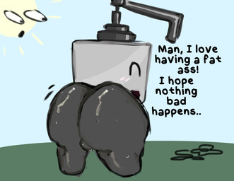 anthro balls blue_sky blush bodily_fluids butt butt_jiggle dialogue genitals grass happy jiggling male not_furry oblivious plant rear_view shocked simple_background sky soap_bottle solo stubby_legs sun sun_with_face sweat sweaty_butt text wilted_plant taoism.lover.150 object_oppose object_shows soap_bottle_(object_oppose) animate_inanimate english_text
