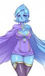 big_breasts blue_body blue_eyes blue_hair blue_skin breasts cape cleavage clothed clothing dress facial_markings female fishnet_clothing forehead_mark hair head_markings legwear markings not_furry slightly_chubby solo thigh_highs wide_hips maniacpaint nintendo skyward_sword the_legend_of_zelda fi_(tloz) humanoid hi_res