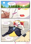 absurd_res accessory accident accidental_exposure anthro apron biped bodily_fluids bottomwear braixen bulge clothed clothed_feral clothing comic crossdressing dark_text dialogue dress ellie_the_braixen english_text feral garter_straps generation_6_pokemon girly heart_after_signature heart_before_signature heart_in_signature heart_symbol hi_res legwear maid_apron maid_headdress maid_uniform male mammal name_drop name_in_dialogue nikkibunn nintendo number open_mouth page_number panties panties_bulge panties_on_feral pattern_bottomwear pattern_clothing pattern_panties pattern_underwear penis_in_panties pokemon pokemon_(species) purple_text signature solo species_in_dialogue speech_bubble striped_bottomwear striped_clothing striped_panties striped_underwear stripes sweat text text_with_heart underwear uniform upskirt