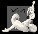 5_fingers anthro biped black_lips black_nose female fingers fluffy fluffy_tail fur green_eyes grey_body grey_fur hair lips markings sitting smile solo tail white_body white_fur white_hair wide_hips tanathy canid canine felid hybrid mammal 2013 alpha_channel