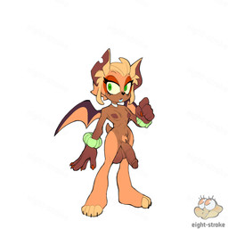 anthro balls bat_wings big_balls big_penis black_nose blonde_hair bottomwear choker clothing eyebrows eyelashes femboy genitals green_eyes hair half-erect jewelry looking_at_viewer male membrane_(anatomy) membranous_wings necklace notched_ear nude penis short_hair shorts solo standing text wings eight_strokes sega sonic_the_hedgehog_(series) bundt_the_bat fan_character bat mammal 2024 artist_name