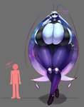 antennae_(anatomy) anthro areola areola_slip big_breasts black_body black_clothing breasts bulging_breasts chart clothing duo eyelashes female female_focus grey_background hair height_chart huge_breasts hyper hyper_breasts larger_female long_hair looking_at_viewer male shadow simple_background size_difference skindentation standing tall_female thick_thighs white_body white_skin wide_hips yboon nintendo pokemon generation_7_pokemon human mammal pheromosa pokemon_(species) shiny_pokemon ultra_beast full-length_portrait hi_res portrait