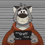 4_fingers anthro biped clothing fingers grey_body hoodie humanoid_hands solo topwear worried vleid_naomon barbie_and_ken_mugshot_meme brok_the_investigator cowcat_games graff_filsh domestic_cat felid feline felis mammal 1:1 2023 hi_res portrait