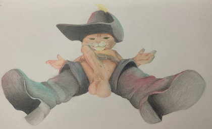 4_fingers anthro balls belt black_clothing boots clothed clothing erection fingers footwear fur genitals half-closed_eyes hat headgear headwear humanoid_genitalia humanoid_penis looking_at_viewer lying male narrowed_eyes nude on_back orange_body orange_fur penis perspective shoes simple_background smile solo whiskers bug_eater dreamworks puss_in_boots_(franchise) puss_in_boots_(dreamworks) domestic_cat felid feline felis mammal colored hi_res traditional_media_(artwork)
