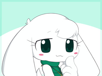 4_fingers :3 anthro blush blush_stickers clothed clothed_anthro clothed_female clothing eyelashes female female_anthro finger_on_chin fingers floppy_ears green_clothing green_eyes green_topwear green_vest half-closed_eyes head_tuft long_ears lop_ears narrowed_eyes pink_blush short_tail smile solo tail topwear tuft vest white_ears white_tail white_tuft km-15 cave_story toroko lagomorph mammal mimiga 2023 4:3 digital_media_(artwork) hi_res
