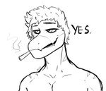 anthro dialogue drugs hair joint male marijuana open_mouth open_smile short_hair smile smoking smoking_marijuana snout solo text alsius_arcticus goodbye_volcano_high reed_(gvh) dinosaur dromaeosaurid prehistoric_species reptile scalie theropod velociraptor 2024 artist_name english_text hi_res monochrome signature sketch