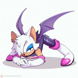 anthro ass_up bedroom_eyes boots cleavage_cutout clothing crossgender cute_fangs cutout fangs footwear ftm_crossgender fur gloves hair hair_over_eye handwear jack-o'_pose looking_at_viewer male membrane_(anatomy) membranous_wings narrowed_eyes pose seductive shoes simple_background solo teeth white_background white_body white_fur wings nikkikaji sega sonic_the_hedgehog_(series) rogue_the_bat_(nikkikaji) rouge_the_bat bat mammal 2025 absurd_res colored hi_res