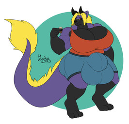anthro big_breasts big_bulge breasts bulge gynomorph huge_breasts huge_bulge hyper hyper_breasts hyper_bulge intersex macro muscular muscular_anthro muscular_intersex solo tail thick_tail wide_hips yaudizz final_fantasy square_enix behemoth_(final_fantasy) absurd_res hi_res