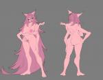 4_arms anthro areola big_breasts big_butt breasts butt cleavage clothed clothing colored_nails female fur genitals grey_background grey_eyes hair inverted_nipples lips long_hair multi_arm multi_limb nails navel nipples nude pink_body pink_fur pink_hair pink_lips pink_nails pubes pussy simple_background solo standing flashspot hollandworks esh alien felid mammal 2017 hi_res model_sheet