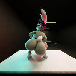 anthro big_butt breasts butt clothing female fluffy fluffy_tail glass hat headgear headwear huge_butt looking_at_viewer looking_back looking_back_at_viewer police police_officer presenting presenting_hindquarters rear_view side_boob smile solo tail twerking clopmaestroman scrag_(modeler) disney zootopia judy_hopps lagomorph leporid mammal rabbit 1:1 3d_(artwork) 3d_animation absurd_res animated blender_(artwork) digital_media_(artwork) hi_res no_sound short_playtime video