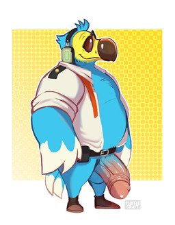 anthro balls beak belt big_penis blue_body brown_clothing brown_footwear brown_shoes clothed clothing electronics eyewear facial_hair footwear genitals headgear headphones headset humanoid_genitalia humanoid_penis male open_clothing open_shirt open_topwear overweight overweight_anthro overweight_male partially_clothed penis shirt shoes solo sunglasses thick_penis topwear white_clothing white_shirt white_topwear flufflecraft animal_crossing nintendo wilbur_(animal_crossing) avian bird columbid dodo recently_extinct_species absurd_res hi_res