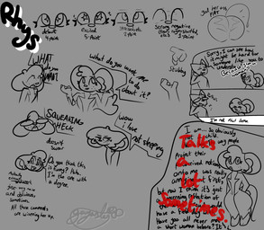 angry annoyed anthro big_butt butt cross-popping_vein dialogue expressions female fur gesture head_tuft looking_at_another looking_at_viewer looking_away nude open_mouth shortstack shrug simple_background smile solo tail talking_to_another text tuft gazaster rhys_(gazaster) mammal mouse murid murine rodent 2025 absurd_res digital_media_(artwork) english_text hi_res monochrome signature sketch_page