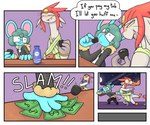 alcohol anthro betting beverage dialogue dragging duo male male/male money text neko3240 space_dandy biscuit_(bizkit) fan_character meow_(space_dandy) mammal murid murine rat rodent comic english_text hi_res