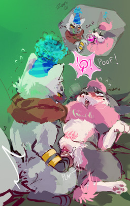 bed clothing drinking_potion female feminization furniture gender_transformation hat headgear headwear kregy on_bed on_bedding party_hat penetration penile penile_penetration penis_in_vagina potion_bottle transformation vaginal vaginal_penetration womb_tattoo zanthu nintendo pokemon aztep_(aztepyeen) eeveelution flareon generation_1_pokemon generation_3_pokemon pokemon_(species) poochyena hi_res