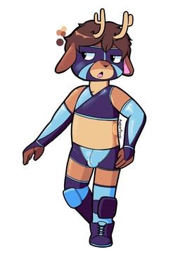 anthro bottomwear brown_body clothing male mask shorts solo sports_mask sportswear wrestler wrestling_mask wrestling_outfit wrestling_singlet rayartowo deer mammal hi_res
