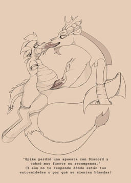 amputee anal anal_penetration disability duo feral male male/male missing_all_arms missing_all_legs missing_all_limbs missing_arm missing_leg missing_limb penetration quadruple_amputee sex text un_gato_cualquiera friendship_is_magic hasbro my_little_pony mythology discord_(mlp) spike_(mlp) chimera draconequus dragon humanoid mythological_creature mythological_scalie scalie absurd_res hi_res spanish_text translated