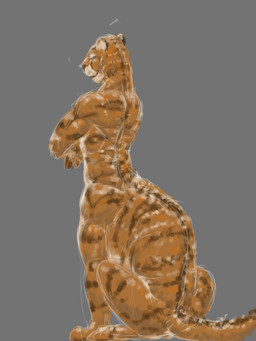 fur grey_background male male_taur muscular muscular_taur nude nude_taur orange_body orange_fur quadruped rear_view simple_background sitting smile solo striped_body striped_fur stripes tail jeri_kleinlowe felid feline mammal pantherine taur tiger 2018 3:4 digital_media_(artwork) hi_res
