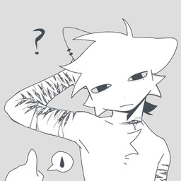 ambiguous_gender anthro blood bodily_fluids duo gore grey_background question_mark scar self-harm self-harm_scars simple_background zhaobuzhaobeiii domestic_cat felid feline felis mammal 1:1